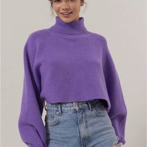 Cropped Turtleneck Sweater, Lavender Purple, size M